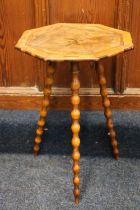 Eastern hardwood octagonal ocassional table, pen work to the top including the word 'Jerusalem',