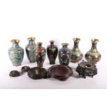 Pair of hexagonal cloisonné vases, together with five other cloisonné vases.  (7)  (a/f)  #427