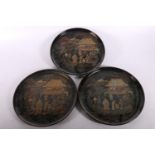 Three Chinese circular lacquered trays, 30cm diameter. #424
