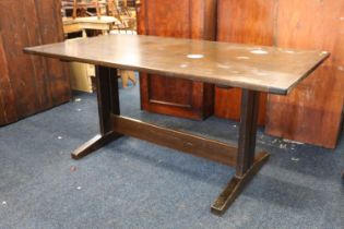 A stained refectory style dining table, 160cm x 84cm. #386