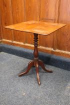 A 19th century mahogany occasional table, having a square top, turned column and tripod base, 57cm
