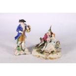 Volkstedt porcelain figure group of lovers with basket of flowers, in 18th century dress, 14cm high,