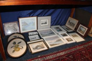 Group of watercolours, tapestries, prints, etchings, etc.