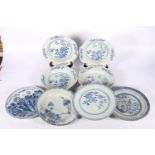 Eight antique Chinese, and other, blue and white porcelain dishes.  (8)  (a/f)