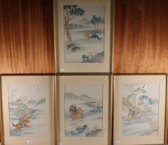 CHINESE SCHOOL, set of four watercolours: Rabbit Hunting; Bird Hunting; Leopard Hunting; and Boar