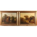 Manner of PATRICK NASMYTH, Farm scenes (a pair), oils on board, 33cm x 43cm, gilt frames 44cm x