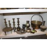 Group of candlesticks, also opera glasses, bell, trivets, etc.