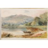 19TH CENTURY SCHOOL, Camstraddan Bay Loch Lomond, oil painting on glass, 15cm x 25cm, velvet frame