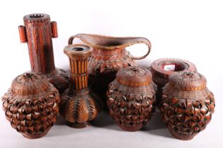 Group of Japanese woven wicker vases and baskets. (7) #311