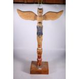 Canadian carved and painted totem pole, 88cm tall, signed indistinctly to the base. #428