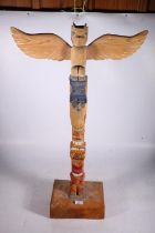 Canadian carved and painted totem pole, 88cm tall, signed indistinctly to the base. #428