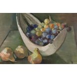 Manner of ERNEST ULLMANN (South African 1900-1975), still life bowl of fruit, oil on board, signed