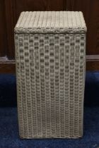 Lloyd Loom square section linen basket, with 'Lusty' plaque, 54cm tall.