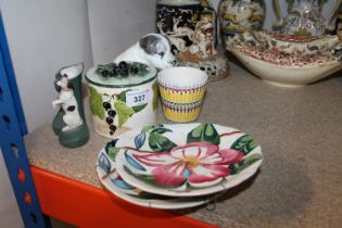 Perret Gentil condiment pot, Clarice Cliff Lavender Lilly plates, puppy made in the USSR 10cm, etc.