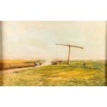 PAUL SZOLS, Prairie Well, oil on board, signed and dated '59 lower right, 34cm x 55cm, oak frame