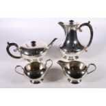 Silver four piece tea set with ebony handles by Charles S Green & Co. Ltd, Birmingham 1947/1948,