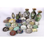 Cloisonné enamel ware to include a pair of vases, 20cm high, five others smaller, numerous Chinese