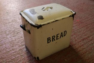 Large vintage enamel bread bin, 25cm high.