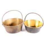 Two vintage brass jelly pans, largest 38cm diameter.  (2)