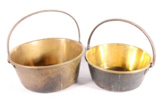 Two vintage brass jelly pans, largest 38cm diameter.  (2)
