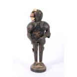 Miniature tin model of a knight in suit of armour, 34cm.