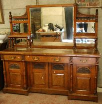 Victorian burr walnut mirror-back sideboard, 216cm wide.