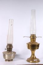 Two oil lamps, shades, etc.