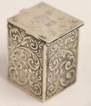 PT Barnum: Edwardian miniature silver playing card box of pillar shape, the square top engraved with