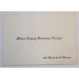 PT Barnum: calling card of Miss Nancy Barnum Leigh (1889-1909), with printed address 109 West 93rd