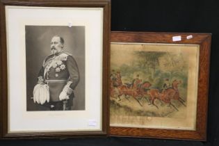 Edward VII framed print, and a print after J STURGESS, 'Where Ellimanes Comes in Useful'.