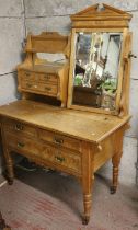 Victorian burr walnut and oak dressing chest, on turned supports, 110cm.