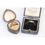 9ct gold ring with three illusion-set chip diamonds, size O/P, 1.8g, and a 15ct gold ring, some