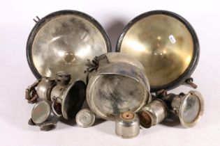 Pair of vintage vehicle lamps of larger proportions, 25cm diameter, another, an FHS Lamps of