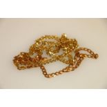 9ct gold flat link chain, 44cm, and bracelet, 30g gross, also an 18k gold necklace, 34g.