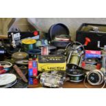 Fishing reels to include Ryobi Gilfin fly reel, Zebco 4040 skirted spool spinning reel, and others.