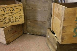 Vintage wooden crates to include Pax Brands, Archie, etc.