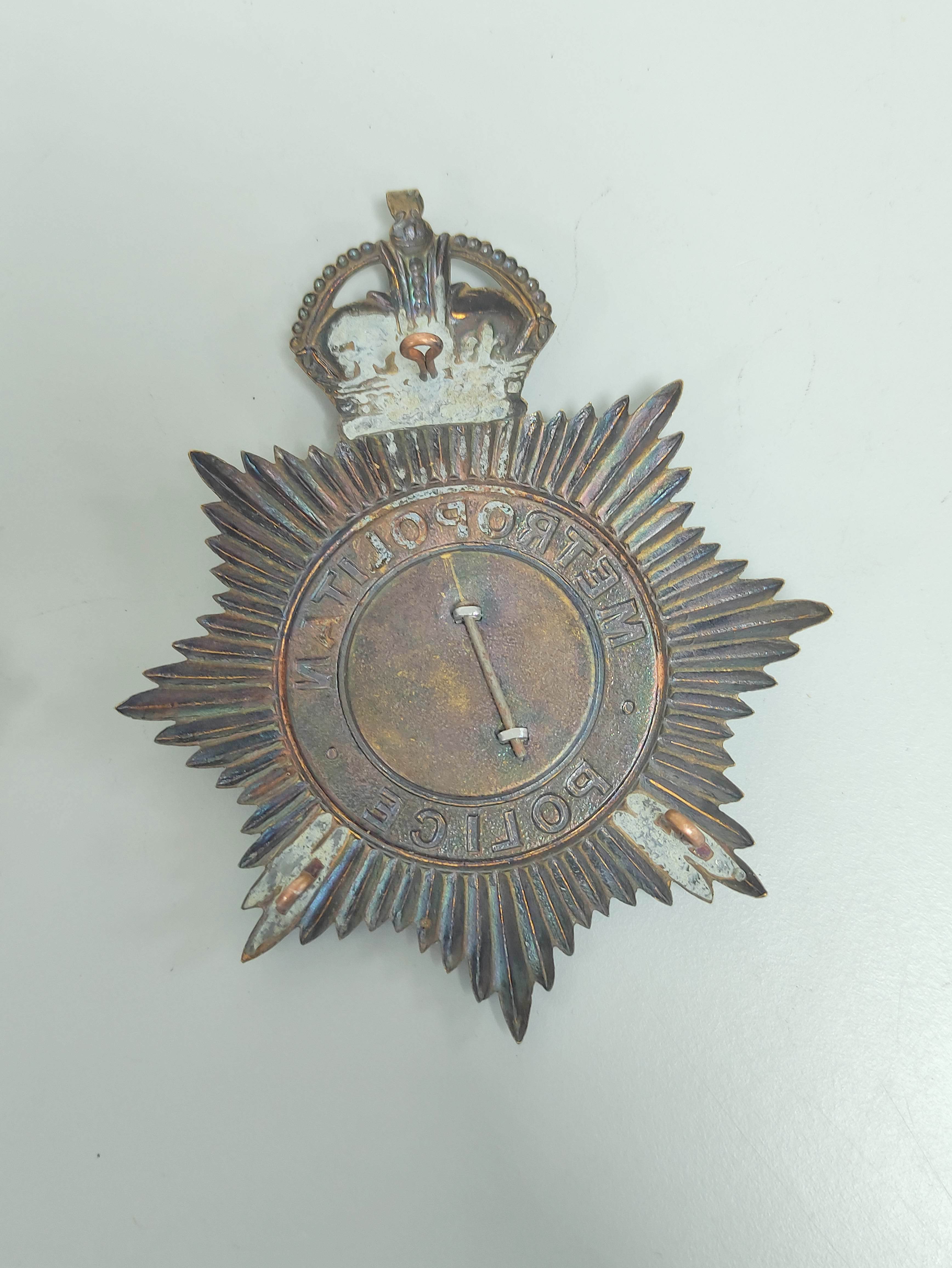 British Police. Metropolitan Police George VI helmet plate with three lug fittings and a 1940s - Image 4 of 6