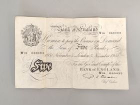 Bank of England. Percival S. Beale, £5 note, 5th November 1951, serial number W16 069493.