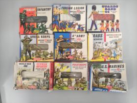 Airfix. Nine boxed soldier figures to include German Infantry World War One, Afrika Korps, 8th Army,