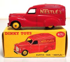 Dinky Toys. Boxed diecast Austin (A40) Van "NESTLE'S" in dark red with yellow hubs no 471.