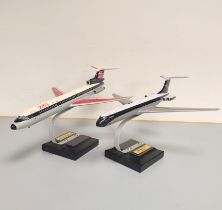 Two aviation fibre-glass models on stands to include Hawker Siddeley Trident 3B and Super VC 10