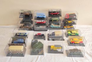 Group of unattributed Spanish die-cast model cars and good's vehicles in perspex cases to include