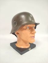 German Third Reich. M1935 stahlhelm with Waffen S.S runic shield (first type) to right side and