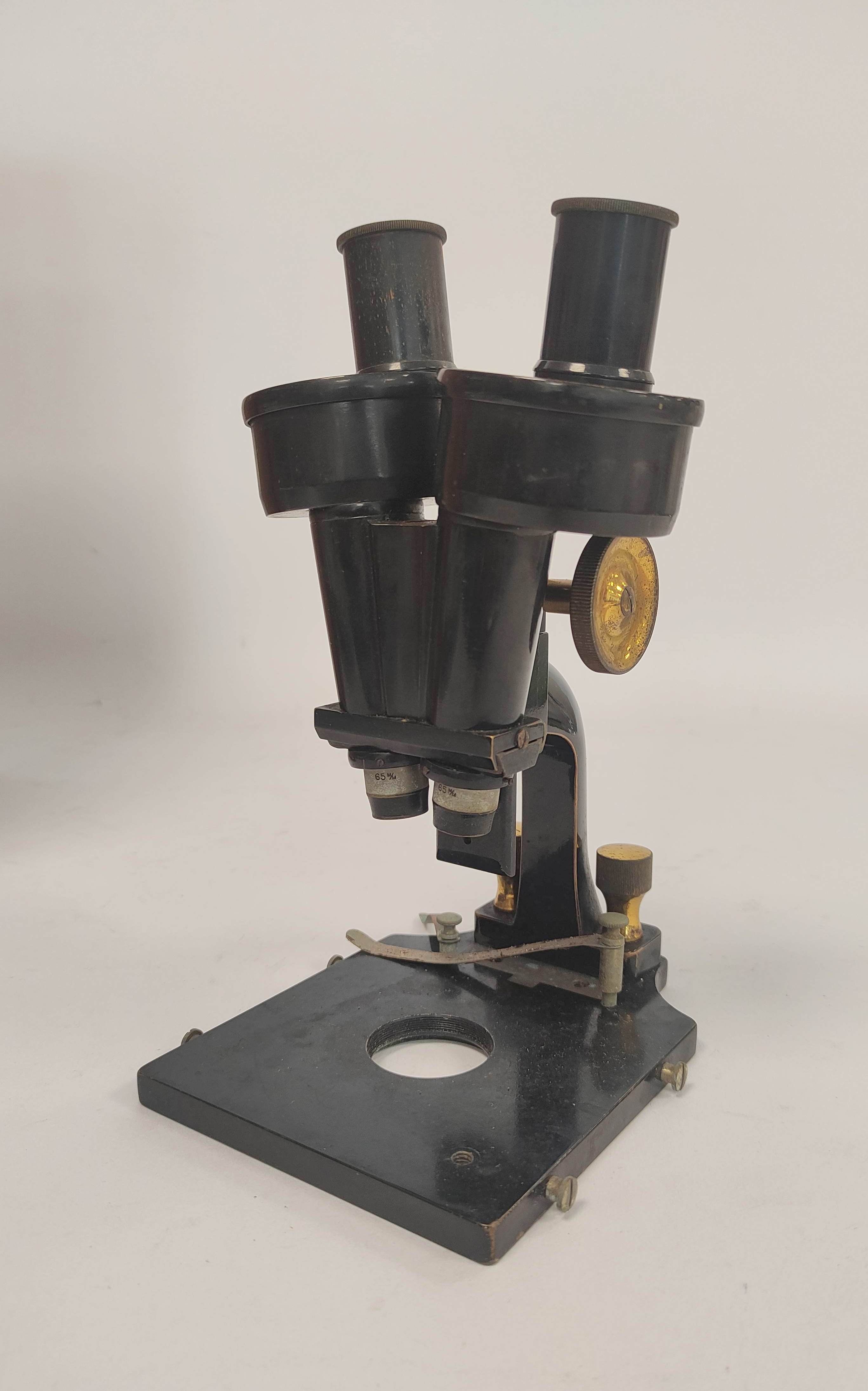 Early 20th century microscope with double lens, Charles Perry, London, stamped twice for maker and - Image 2 of 9