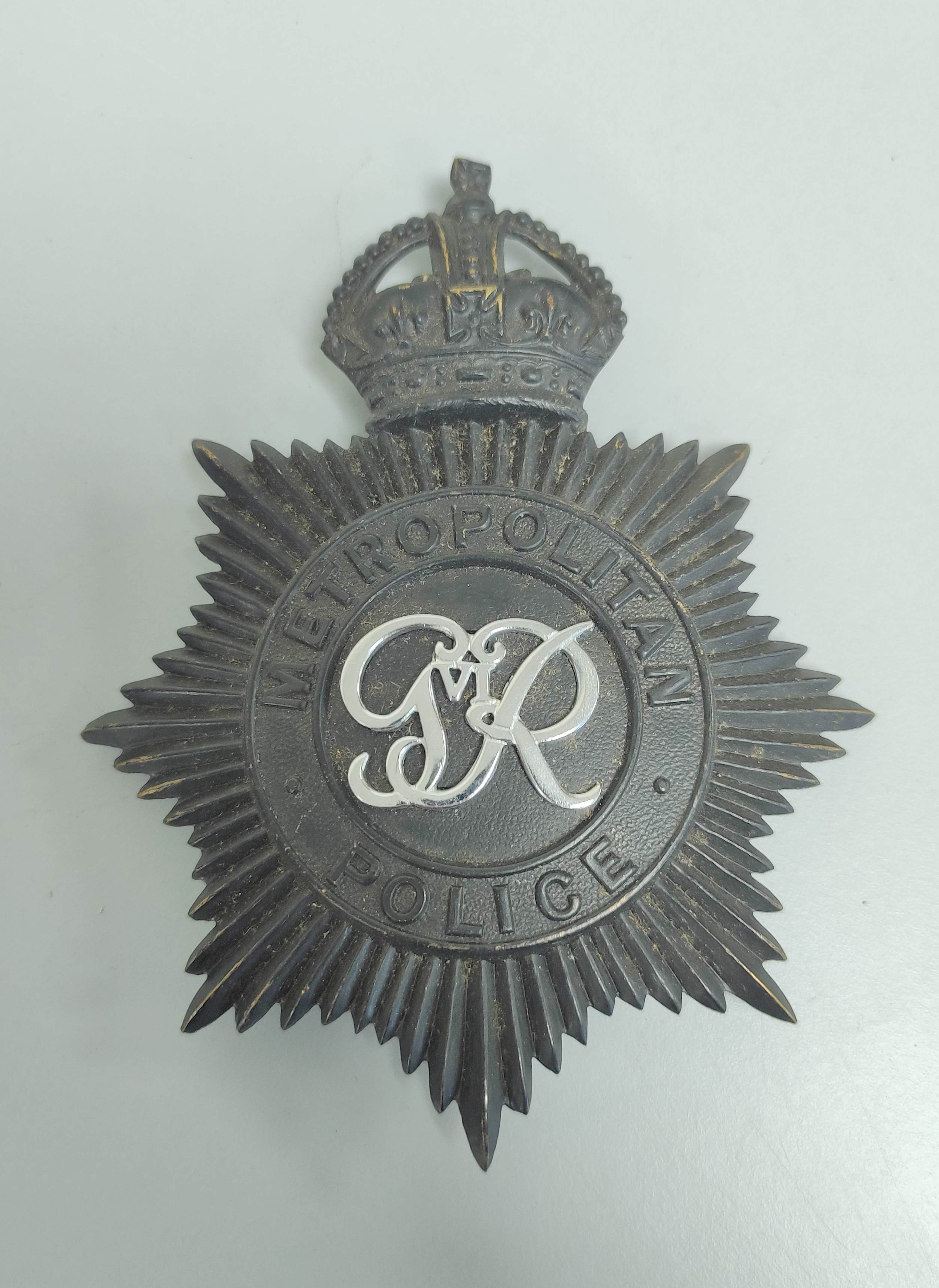 British Police. Metropolitan Police George VI helmet plate with three lug fittings and a 1940s - Image 2 of 6