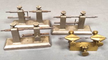 Watchmakers Tools. Three desktop truing calipers and a brass depthing tool. (4)