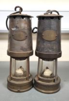 Two Miners Lamps by Patterson Lamps Ltd, Gateshead on Tyne, Type B7. Brass lower body, makers