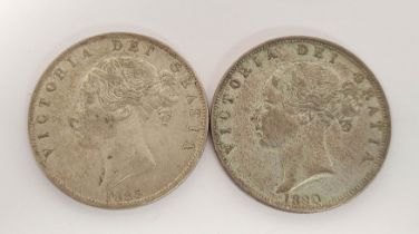 United Kingdom. Queen Victoria (1837-1901) two silver halfcrowns one dated 1880, the other 1885.