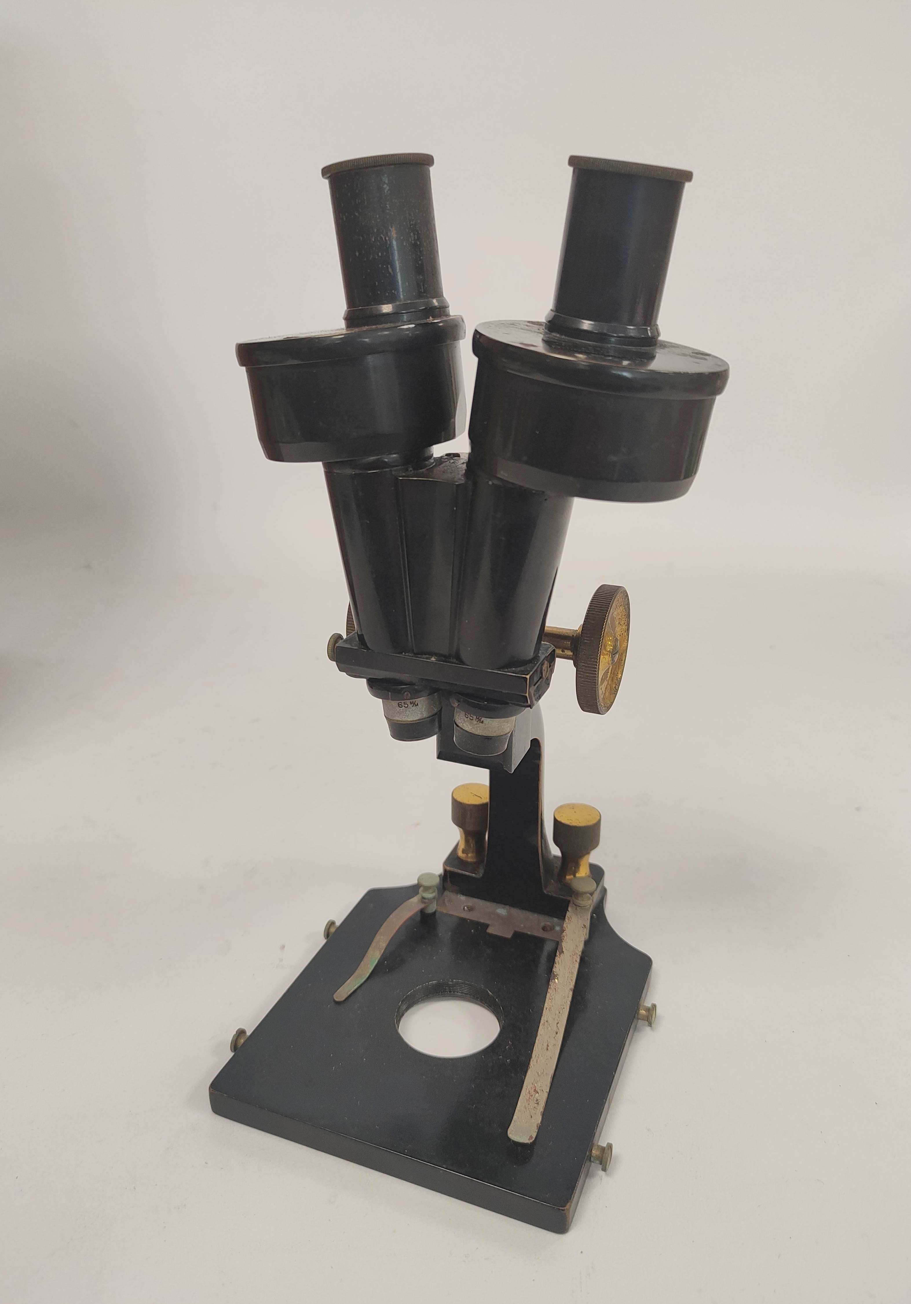 Early 20th century microscope with double lens, Charles Perry, London, stamped twice for maker and - Image 7 of 9