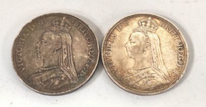 United Kingdom. Two Victoria 1887 Jubilee Head silver crowns. (2)